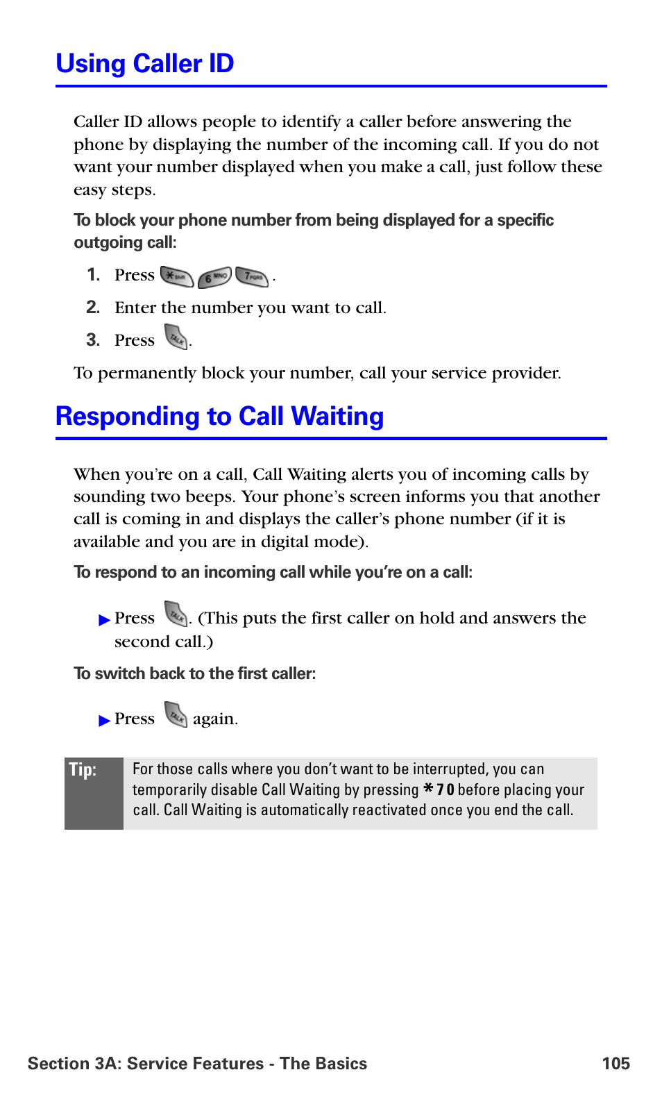 Using caller id, Responding to call waiting | Samsung A660 User Manual | Page 112 / 158