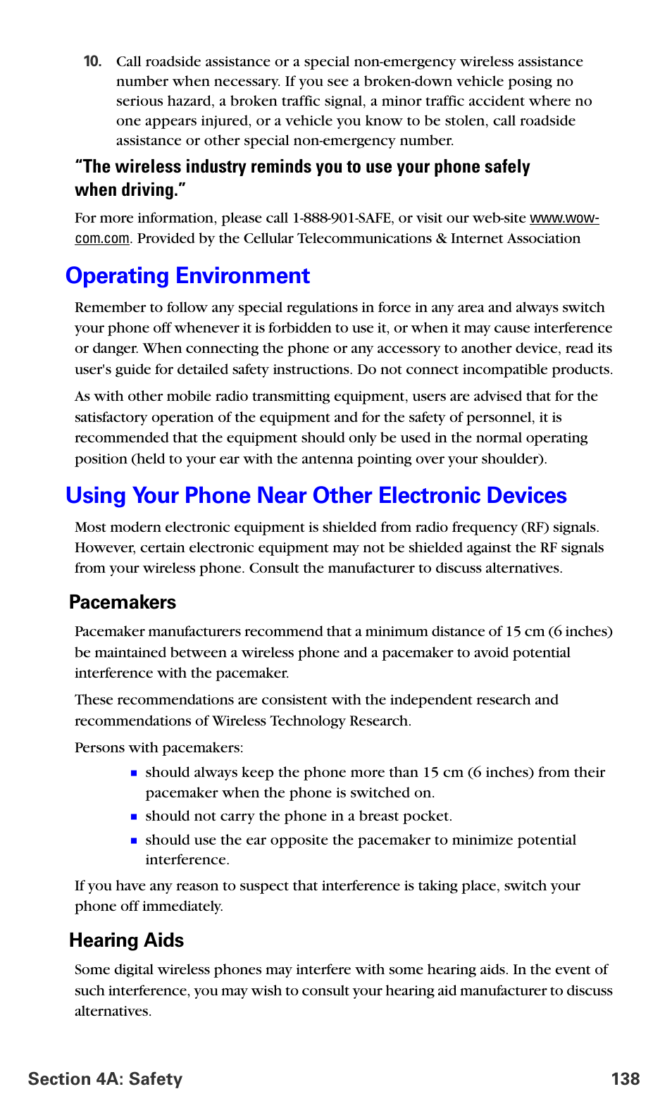 Operating environment, Using your phone near other electronic devices, Pacemakers | Hearing aids | Samsung A660 User Manual | Page 145 / 158