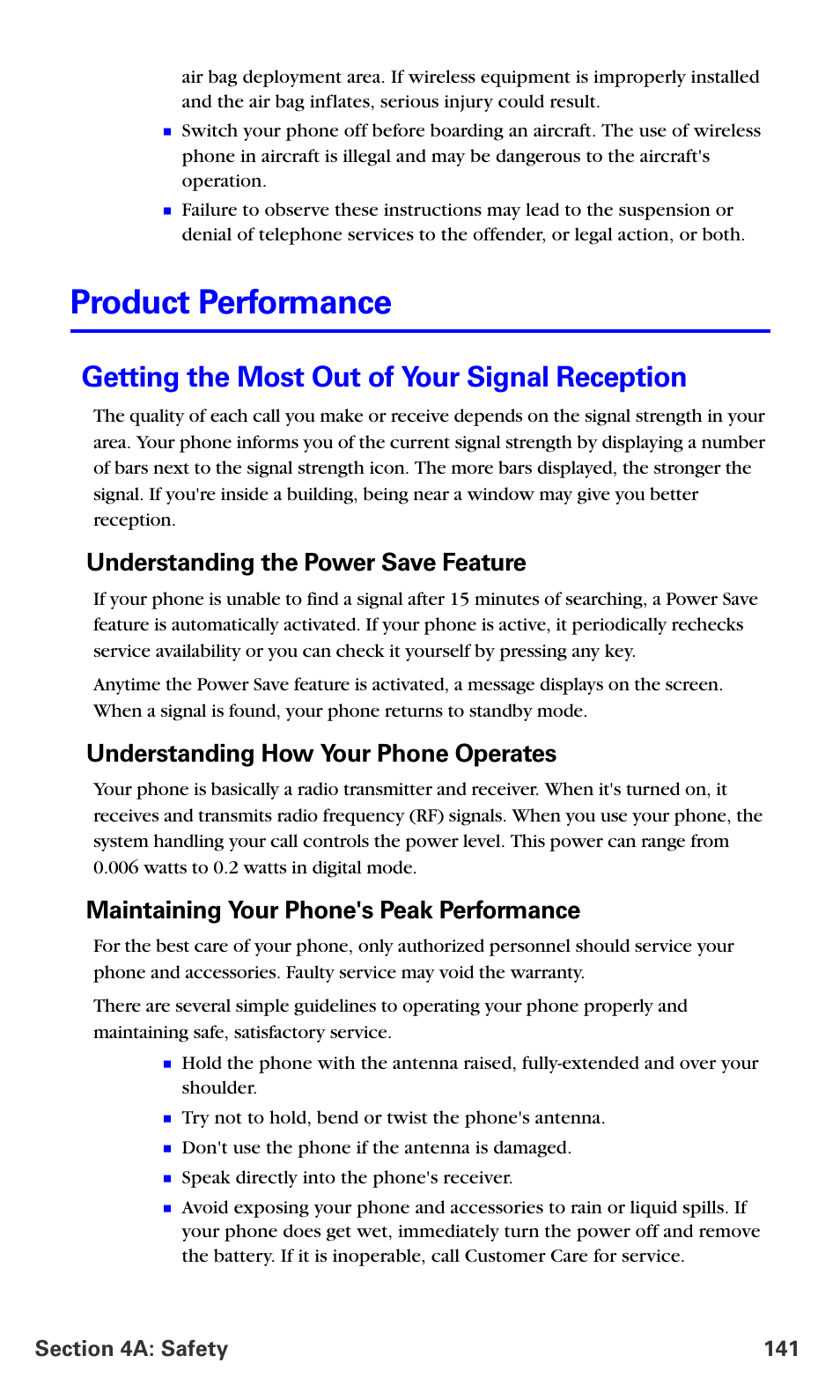 Product performance, Getting the most out of your signal reception, Understanding the power save feature | Understanding how your phone operates, Maintaining your phone's peak performance | Samsung A660 User Manual | Page 148 / 158