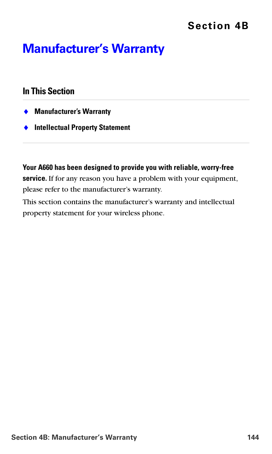 Manufacturer’s warranty, 4b.manufacturer’s warranty | Samsung A660 User Manual | Page 151 / 158