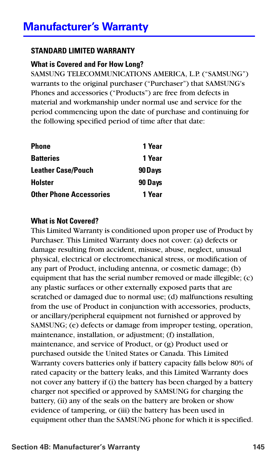 Manufacturer’s warranty | Samsung A660 User Manual | Page 152 / 158