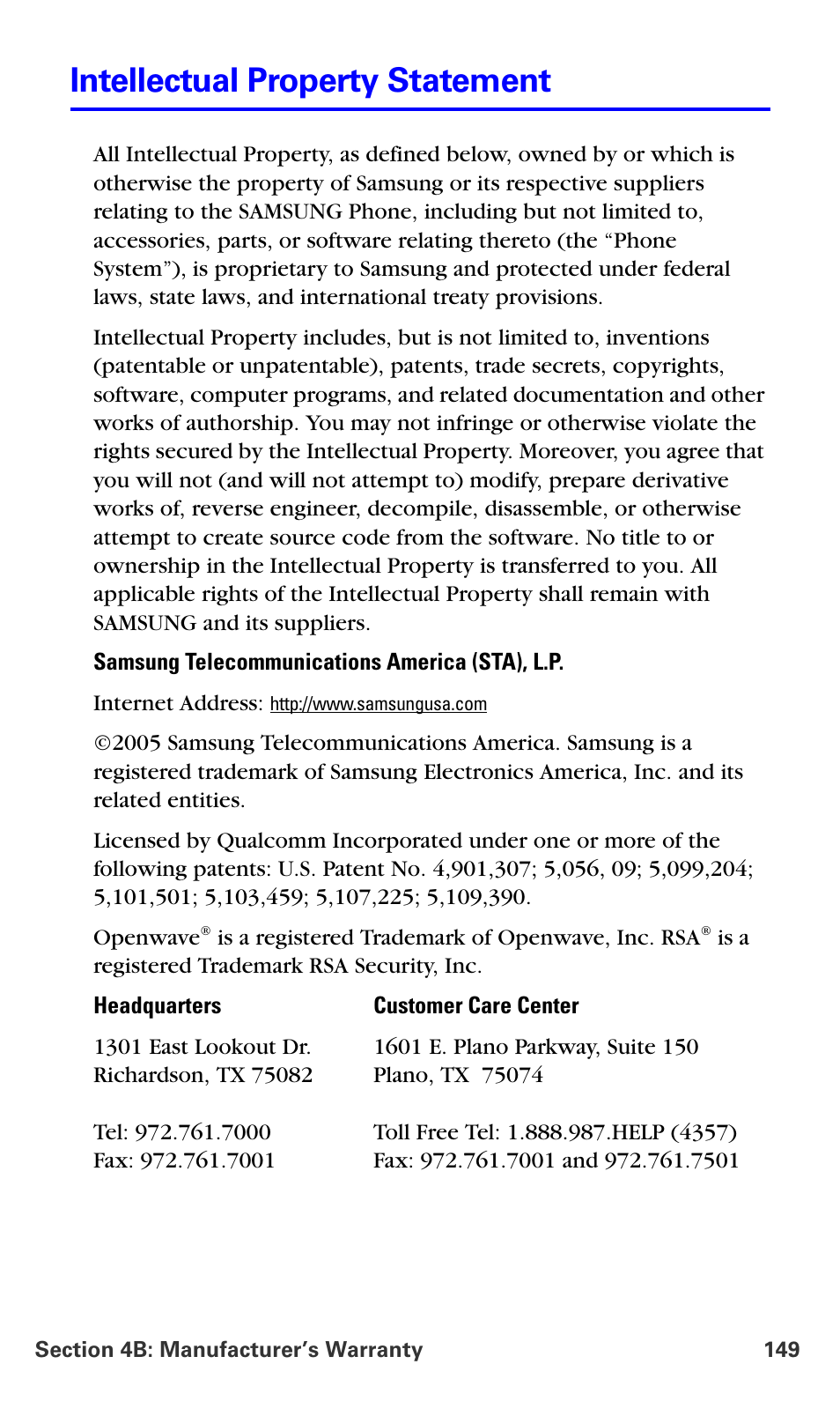 Intellectual property statement | Samsung A660 User Manual | Page 156 / 158