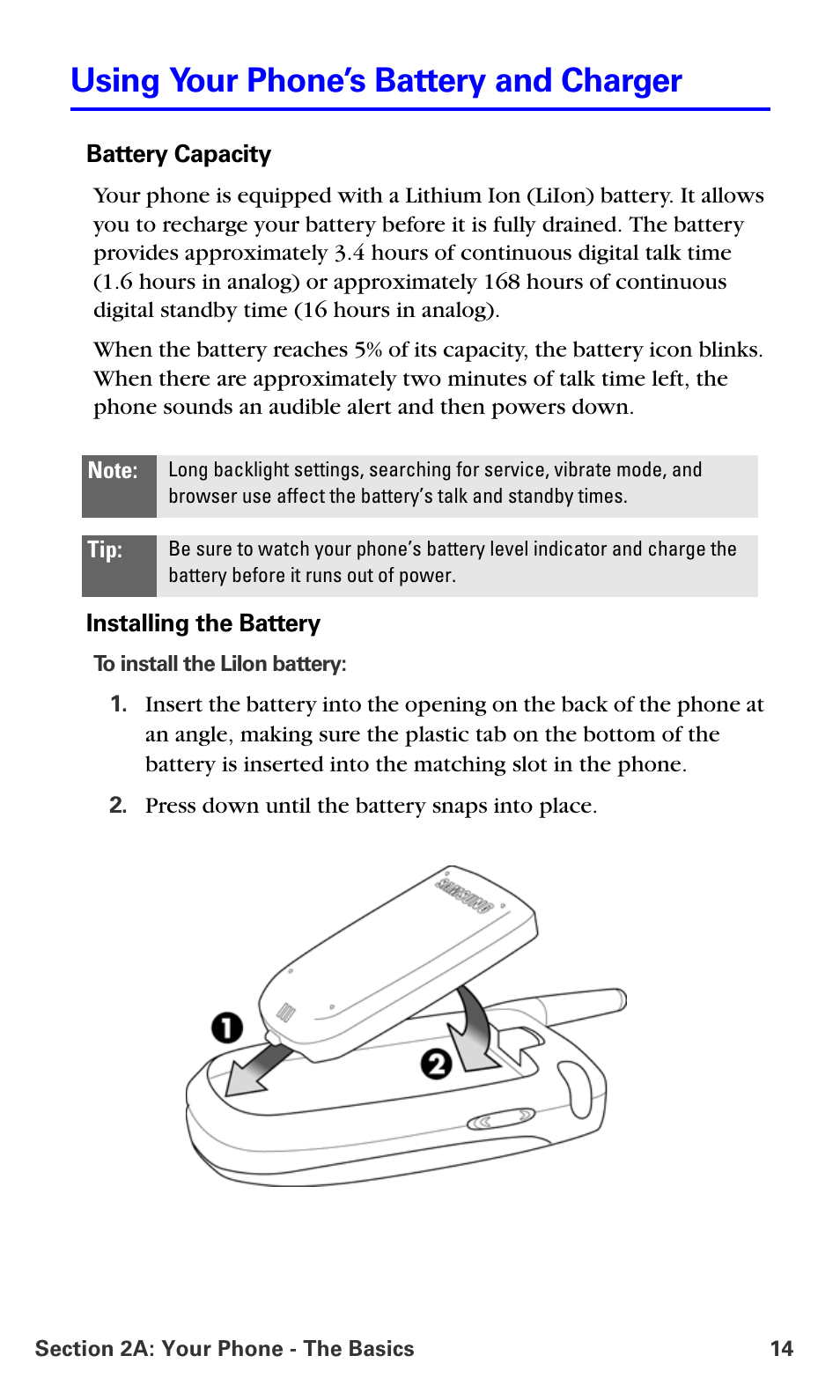 Using your phone’s battery and charger | Samsung A660 User Manual | Page 21 / 158