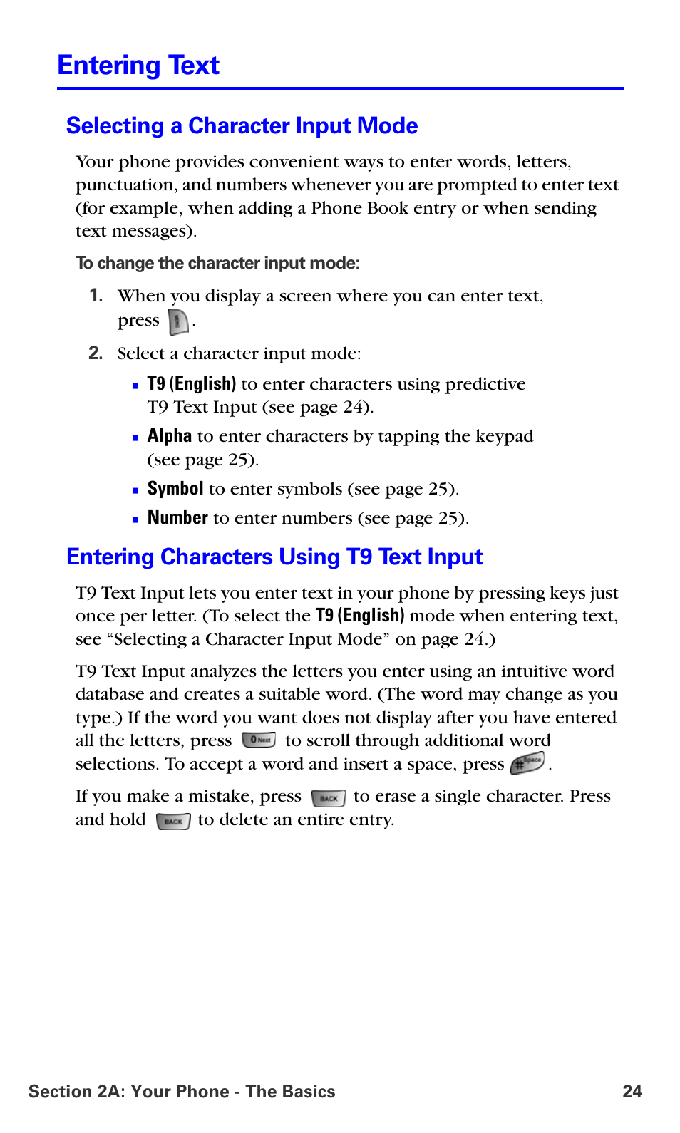 Entering text, Selecting a character input mode, Entering characters using t9 text input | Samsung A660 User Manual | Page 31 / 158