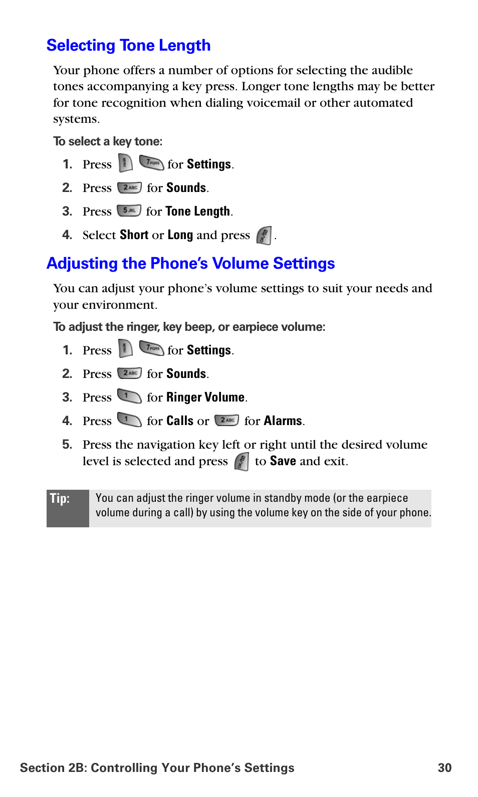 Selecting tone length, Adjusting the phone’s volume settings | Samsung A660 User Manual | Page 37 / 158