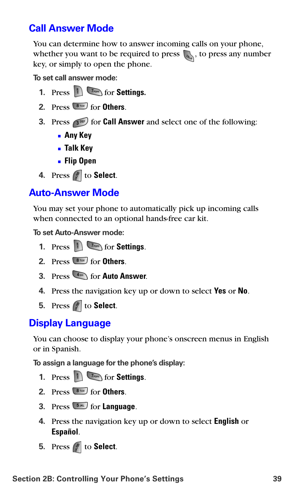 Call answer mode, Auto-answer mode, Display language | Samsung A660 User Manual | Page 46 / 158