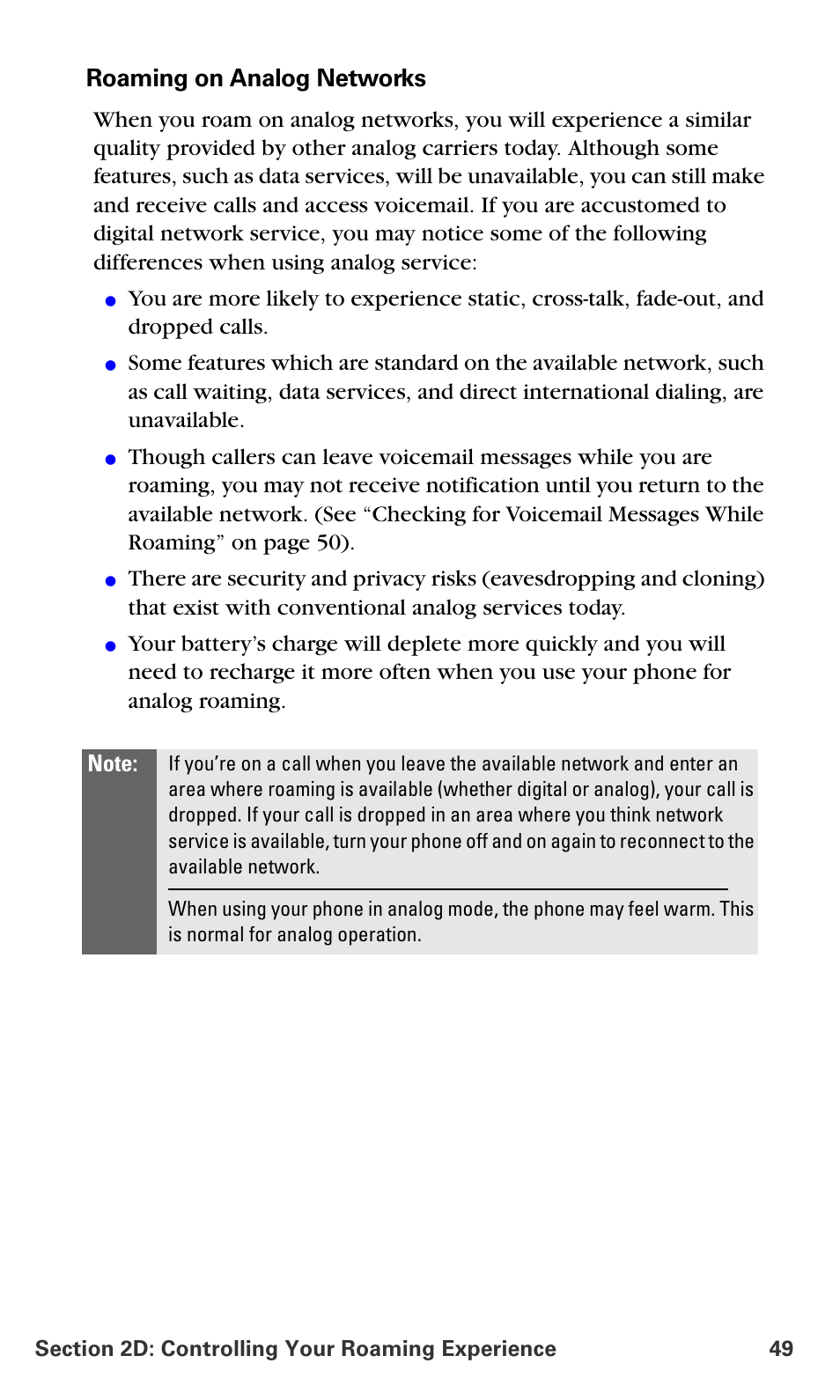 Roaming on analog networks | Samsung A660 User Manual | Page 56 / 158