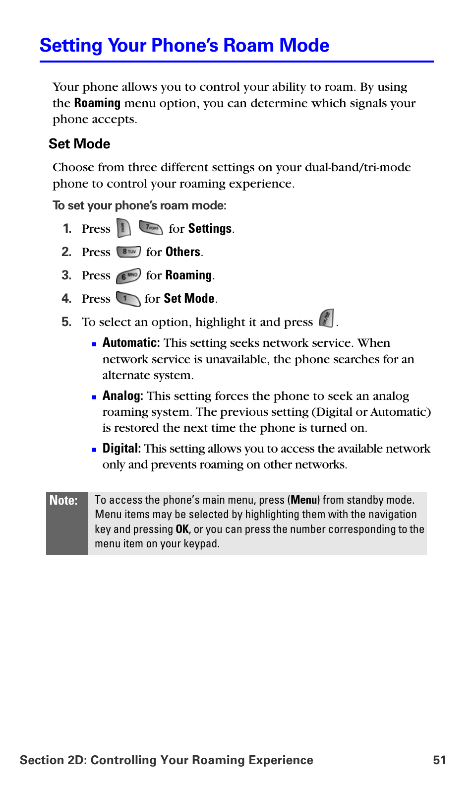 Setting your phone’s roam mode | Samsung A660 User Manual | Page 58 / 158