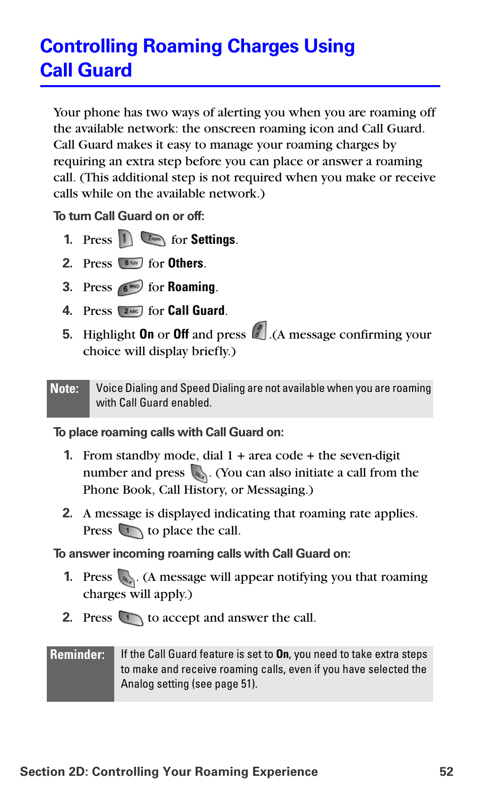 Controlling roaming charges using call guard | Samsung A660 User Manual | Page 59 / 158