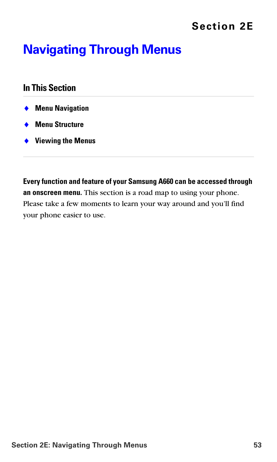 Navigating through menus, 2e.navigating through menus | Samsung A660 User Manual | Page 60 / 158
