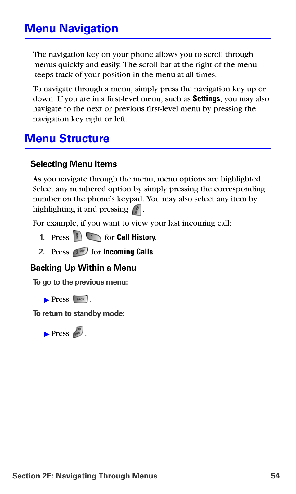 Menu navigation, Menu structure | Samsung A660 User Manual | Page 61 / 158