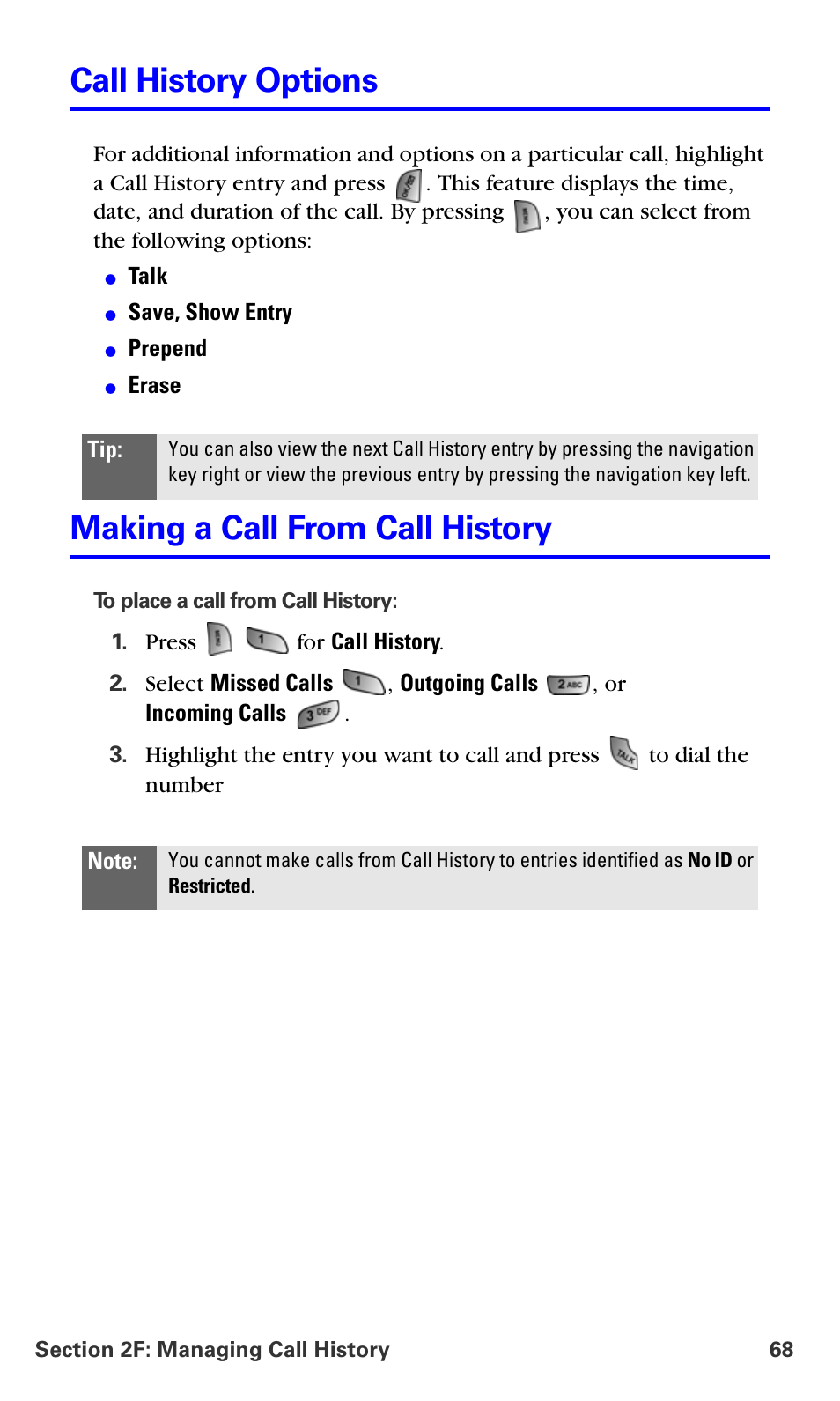 Call history options, Making a call from call history | Samsung A660 User Manual | Page 75 / 158