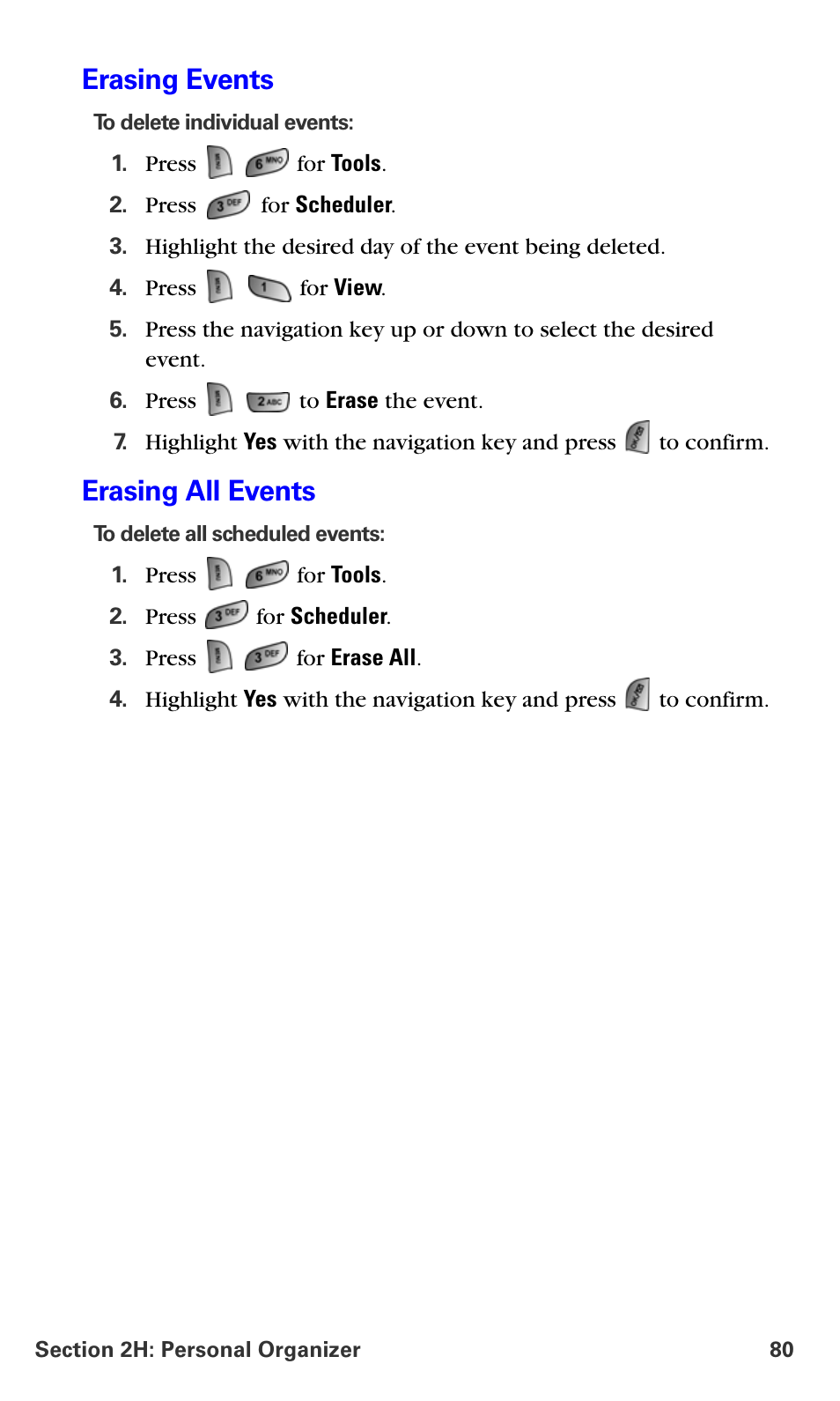 Erasing events, Erasing all events | Samsung A660 User Manual | Page 87 / 158