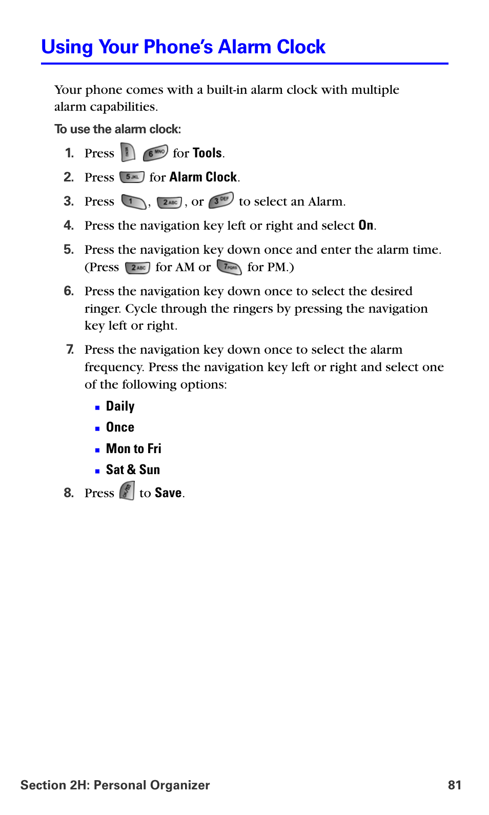 Using your phone’s alarm clock | Samsung A660 User Manual | Page 88 / 158