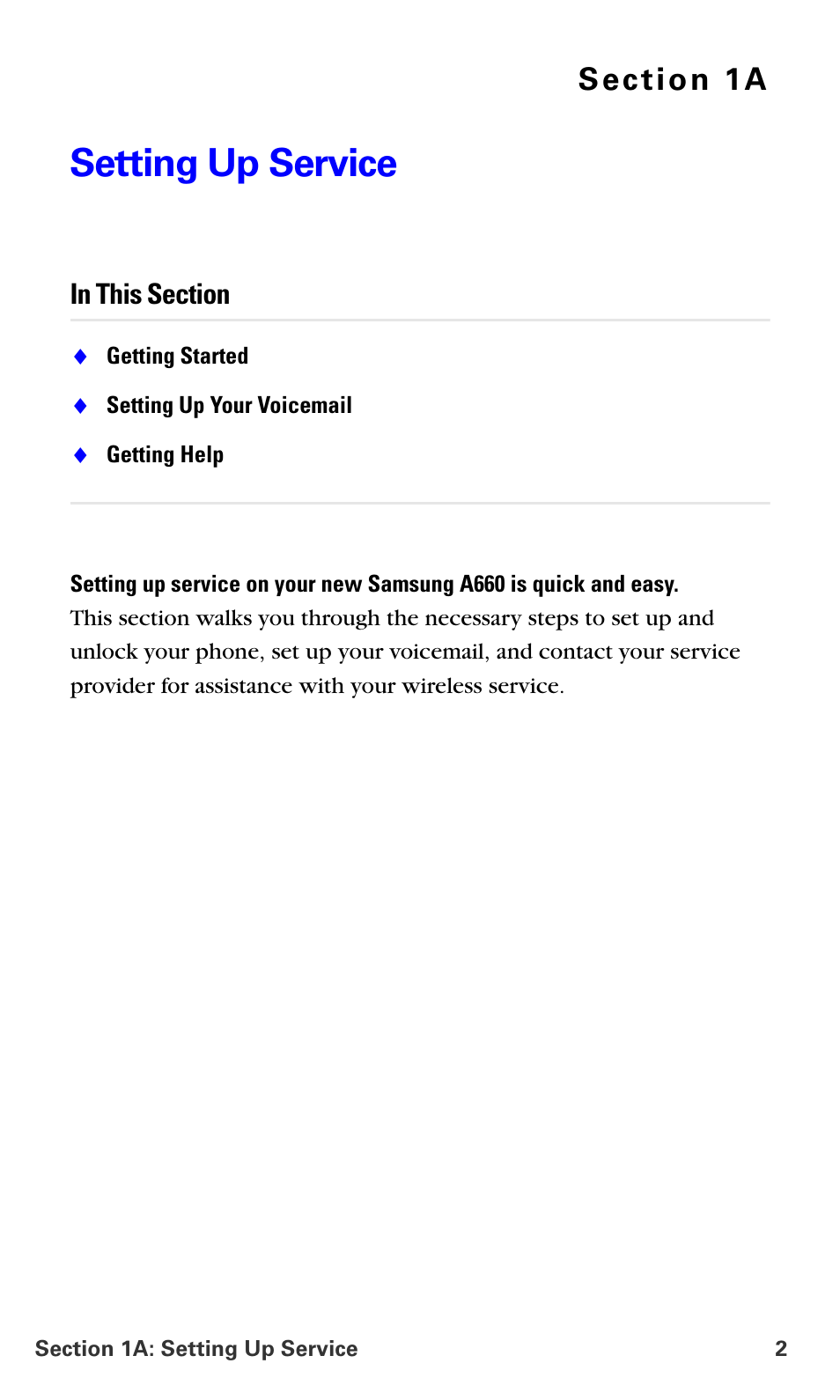 Setting up service, 1a.setting up service | Samsung A660 User Manual | Page 9 / 158