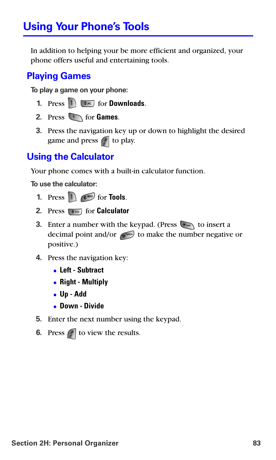 Using your phone’s tools, Playing games, Using the calculator | Samsung A660 User Manual | Page 90 / 158