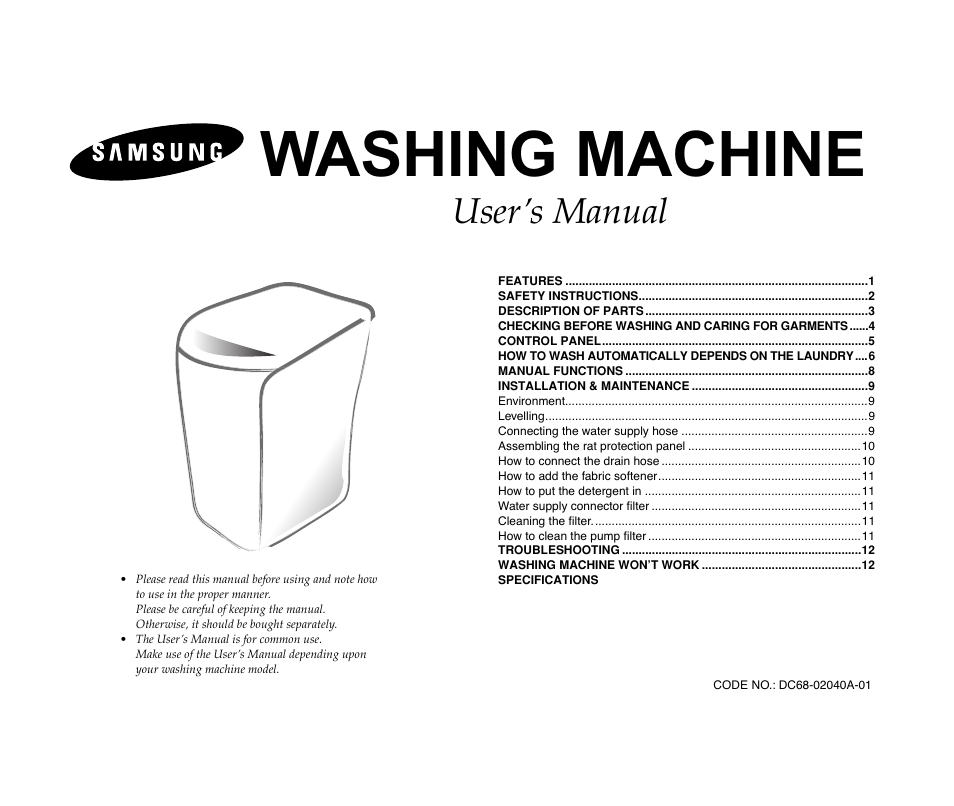 Samsung DC68-02040A-01 User Manual | 14 pages