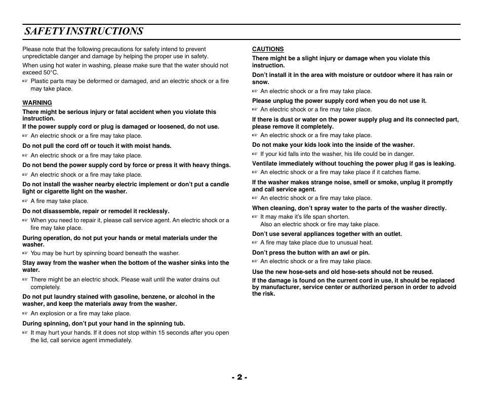 Safety instructions | Samsung DC68-02040A-01 User Manual | Page 3 / 14