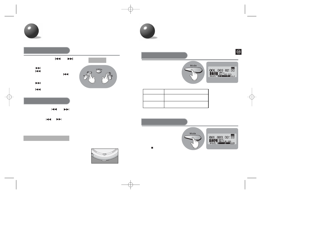 Skip/search function, Mode function, Repeat function | Random function, Skip, Search | Samsung MCD-SM45 User Manual | Page 8 / 13