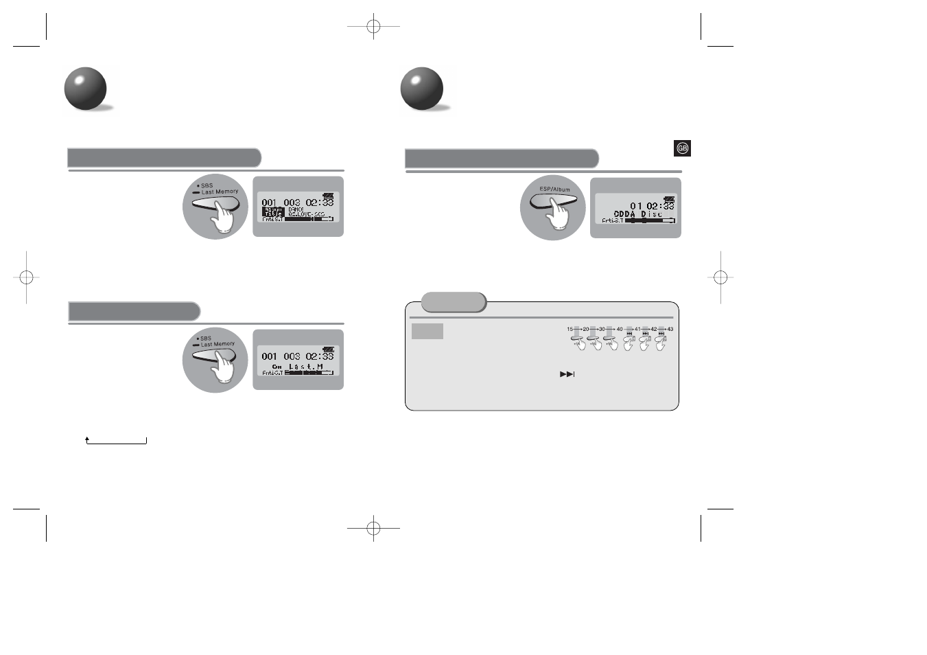 Sbs/last memory function, Esp/album function, Function | 10 button sbs | Samsung MCD-SM45 User Manual | Page 9 / 13