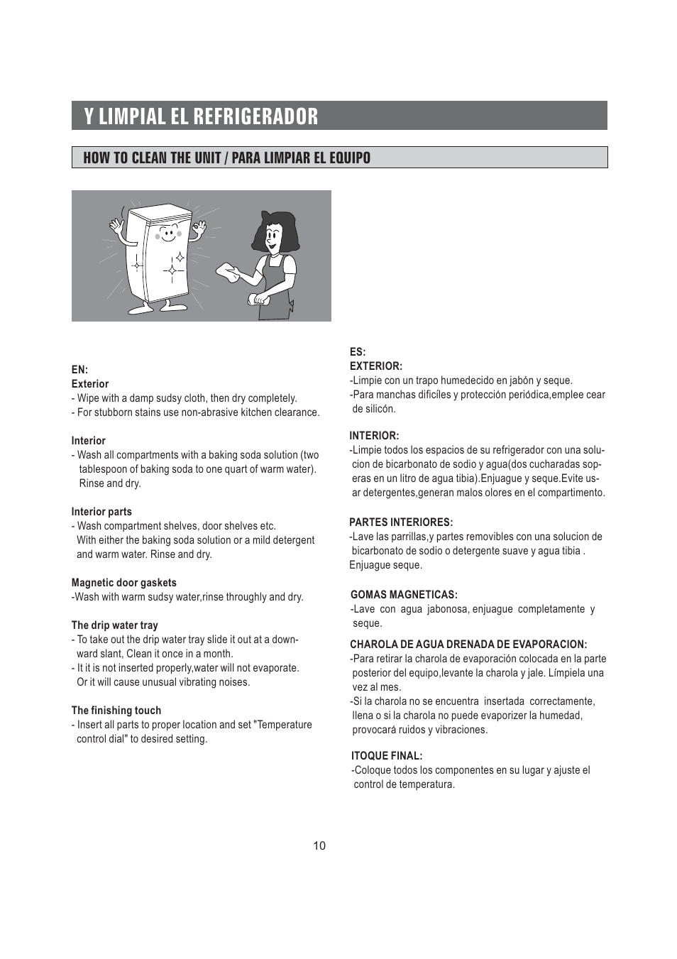 Y limpial el refrigerador, How to clean the unit / para limpiar el equipo | Samsung SRG-058  EN User Manual | Page 11 / 15