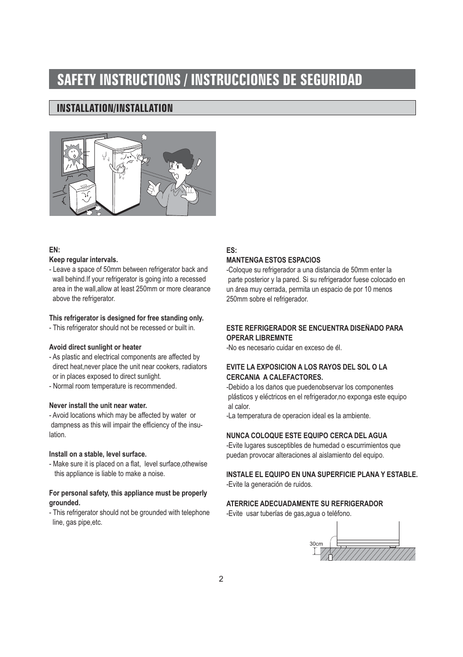 Safety instructions / instrucciones de seguridad, Installation/installation | Samsung SRG-058  EN User Manual | Page 3 / 15