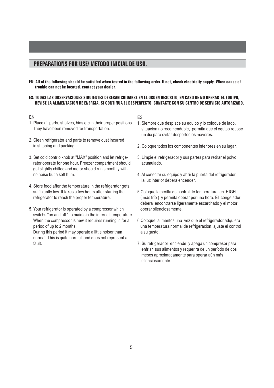 Preparations for use/ metodo inicial de uso | Samsung SRG-058  EN User Manual | Page 6 / 15