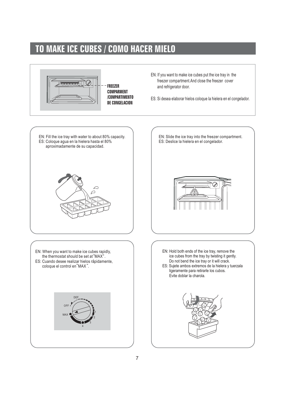 To make ice cubes / como hacer mielo | Samsung SRG-058  EN User Manual | Page 8 / 15