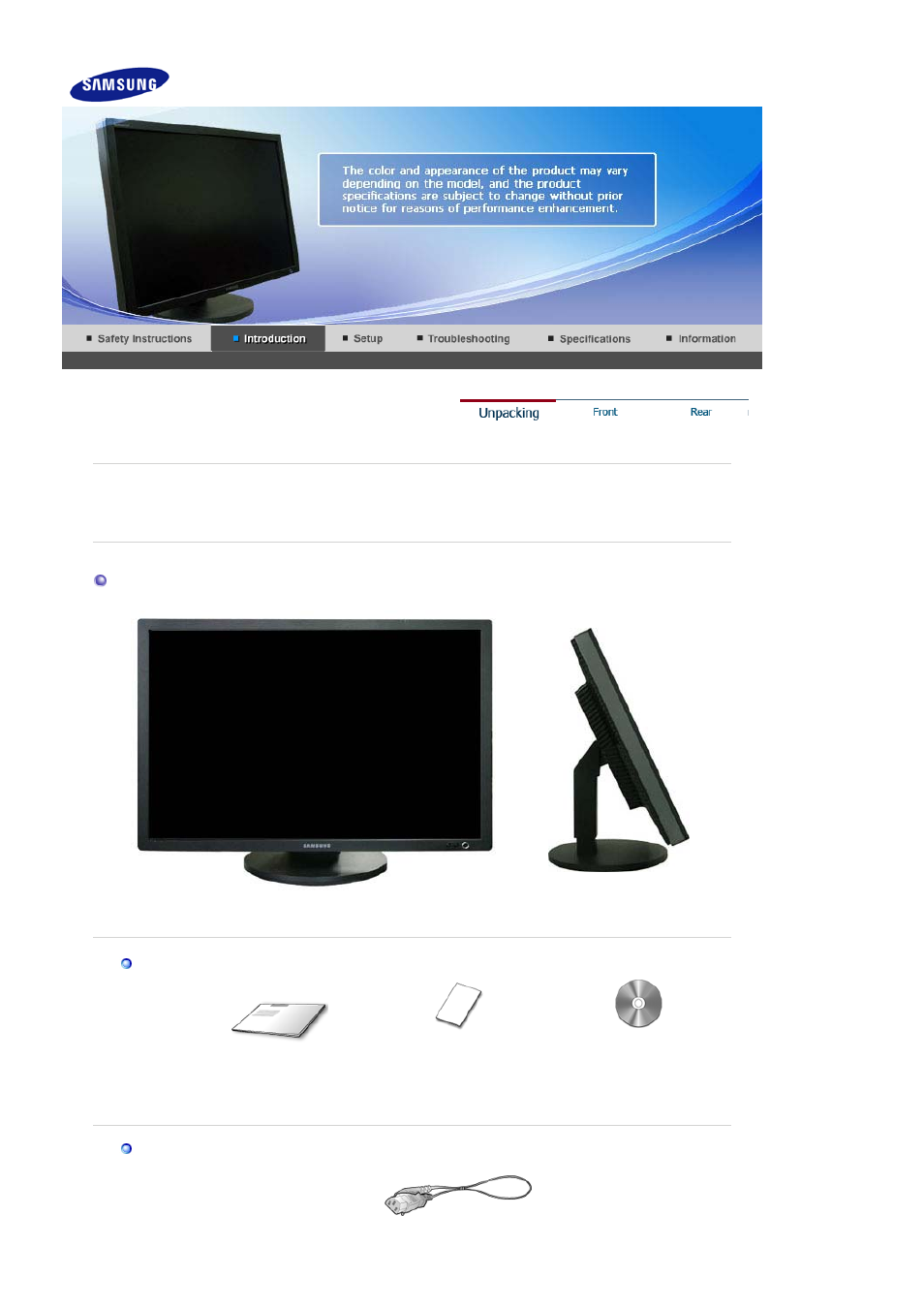 Introduction, Unpacking | Samsung SyncMaster 305T User Manual | Page 10 / 30