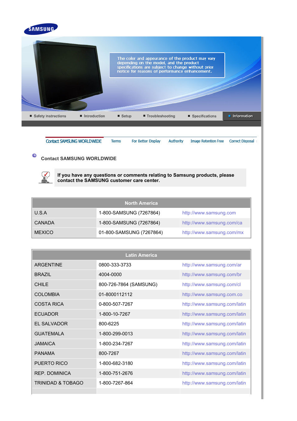 Contact samsung worldwide, Terms | Samsung SyncMaster 305T User Manual | Page 23 / 30