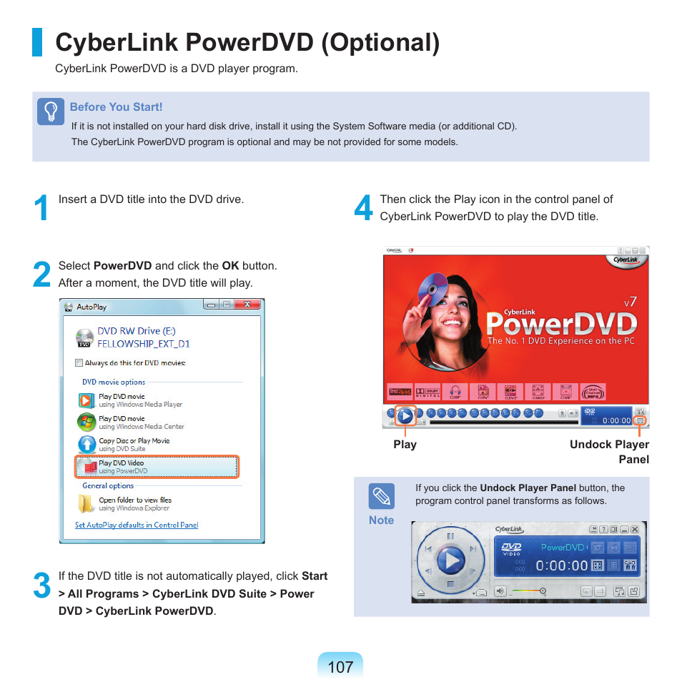 Cyberlink powerdvd (optional) | Samsung Q71 User Manual | Page 108 / 191