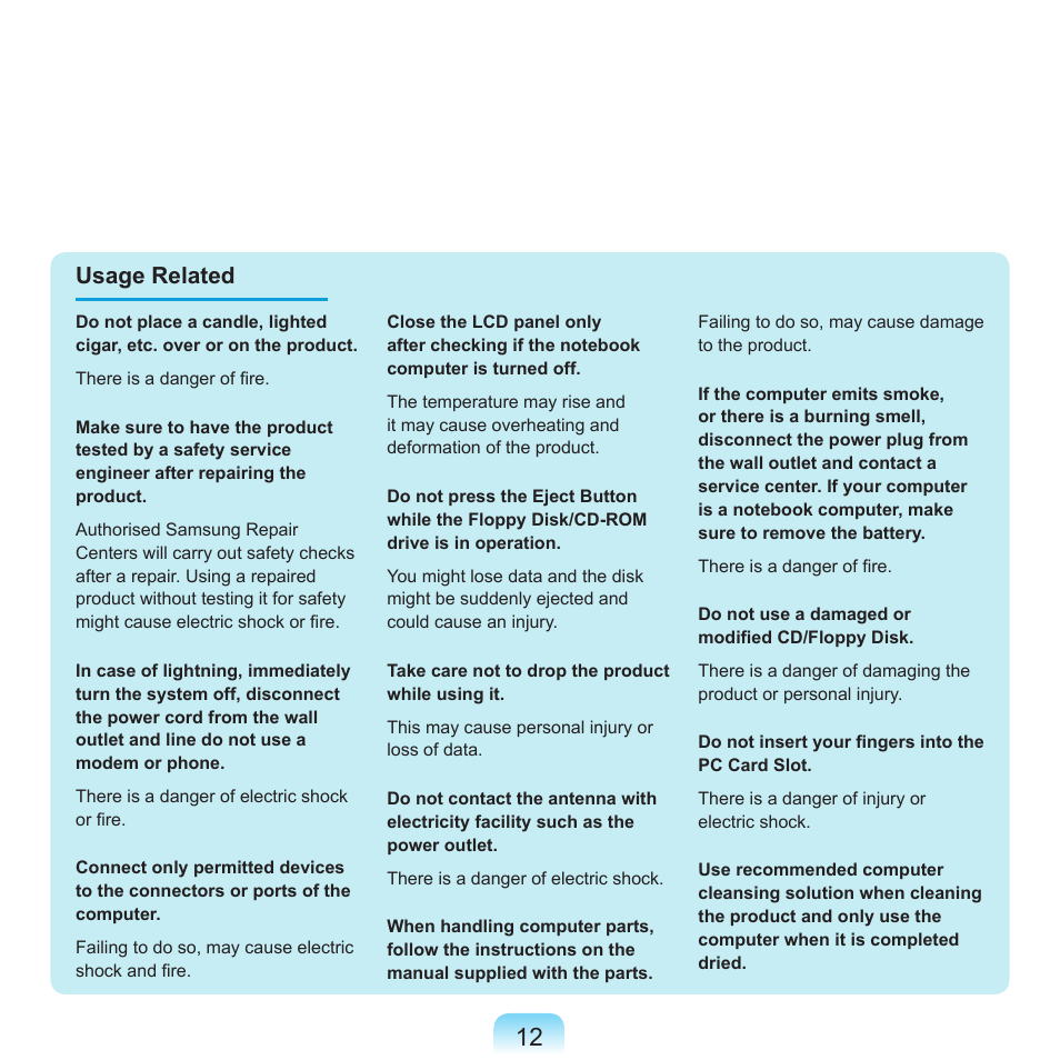 Usage related | Samsung Q71 User Manual | Page 13 / 191