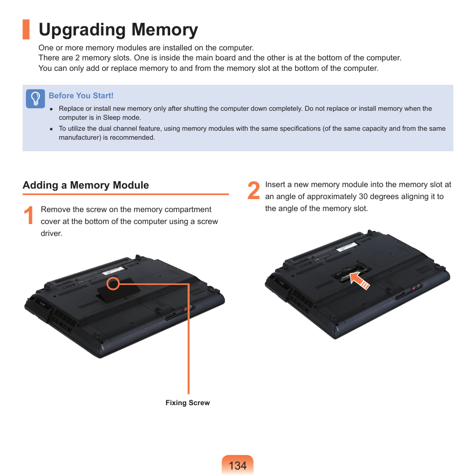 Upgrading memory | Samsung Q71 User Manual | Page 135 / 191