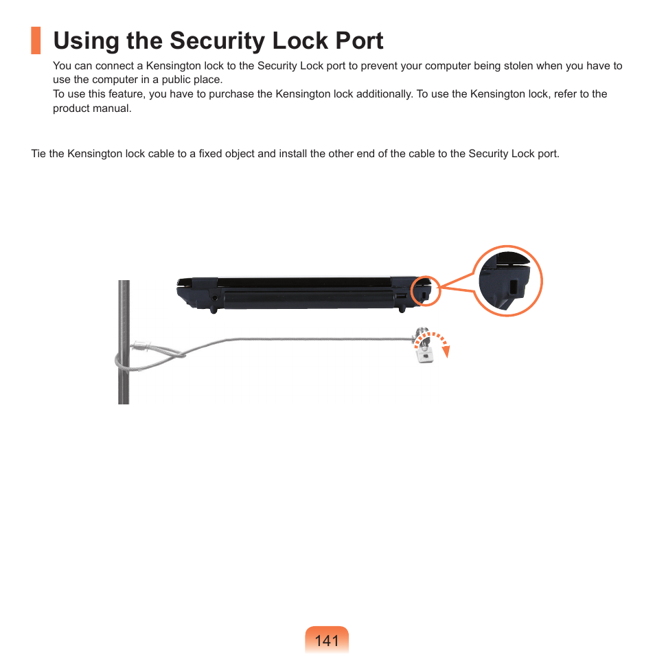 Using the security lock port | Samsung Q71 User Manual | Page 142 / 191