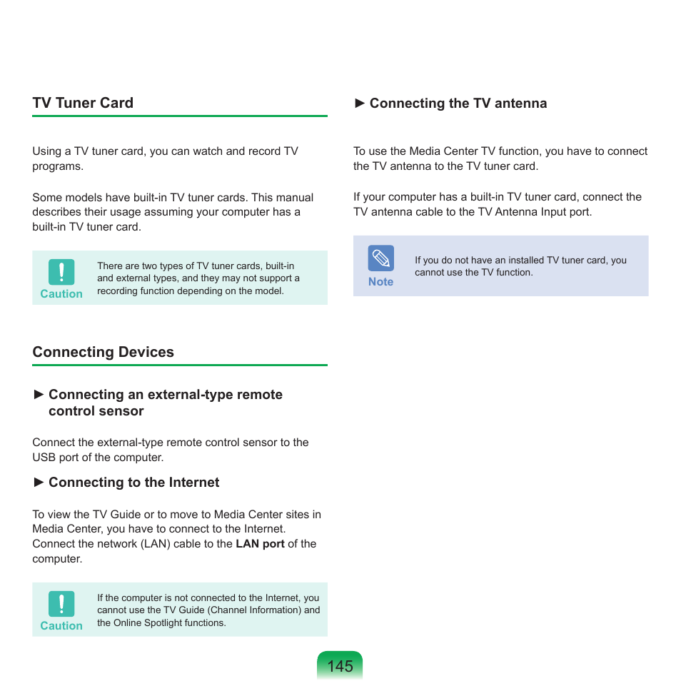 Tv tuner card, Connecting devices | Samsung Q71 User Manual | Page 146 / 191