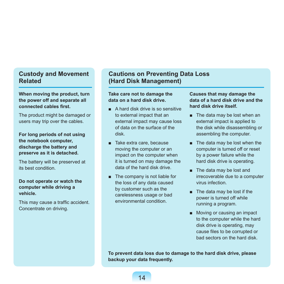 Custody and movement related | Samsung Q71 User Manual | Page 15 / 191