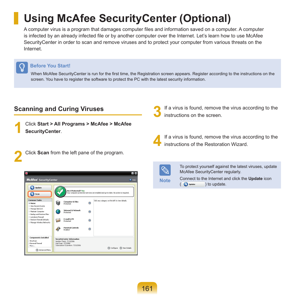 Using mcafee securitycenter (optional) | Samsung Q71 User Manual | Page 162 / 191