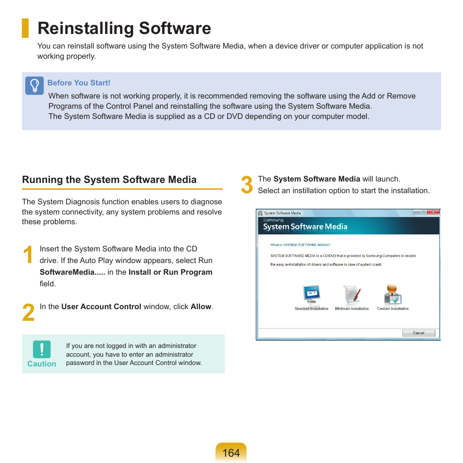 Reinstalling software | Samsung Q71 User Manual | Page 165 / 191