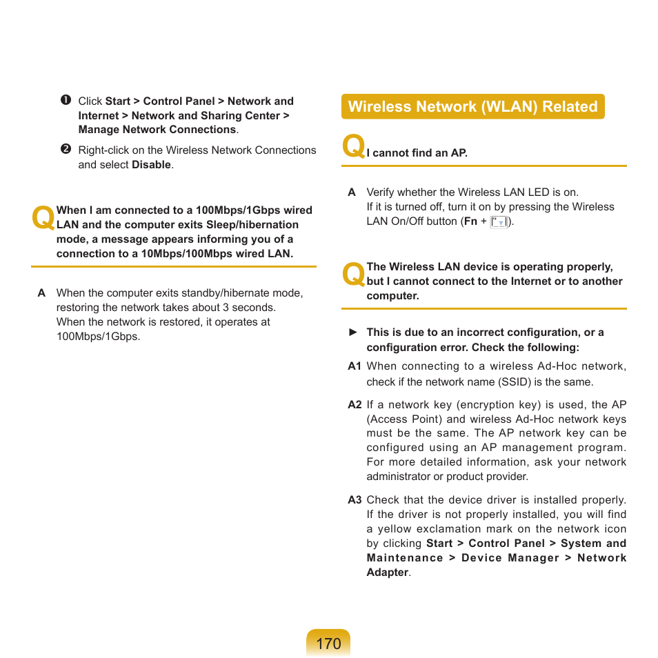 Wireless network (wlan) related | Samsung Q71 User Manual | Page 171 / 191