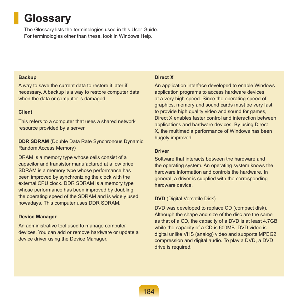 Glossary | Samsung Q71 User Manual | Page 185 / 191