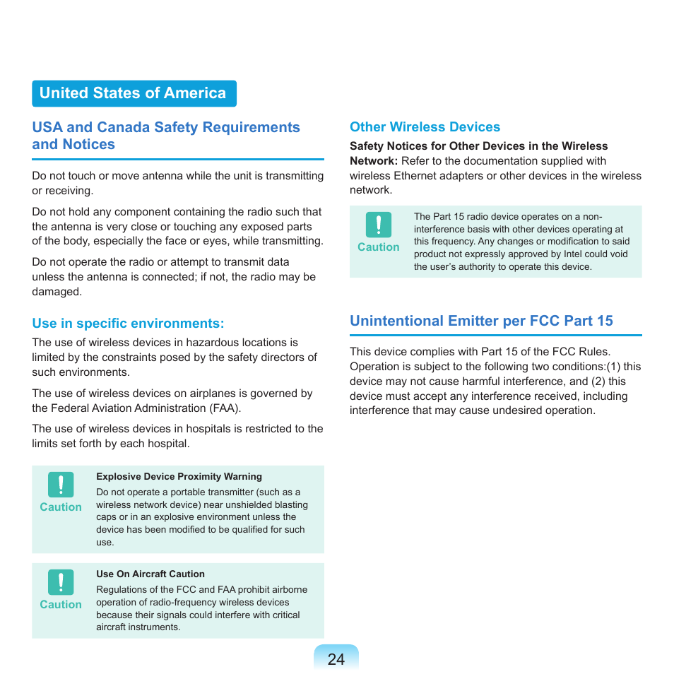 United states of america, Usa and canada safety requirements and notices, Unintentional emitter per fcc part 15 | Samsung Q71 User Manual | Page 25 / 191