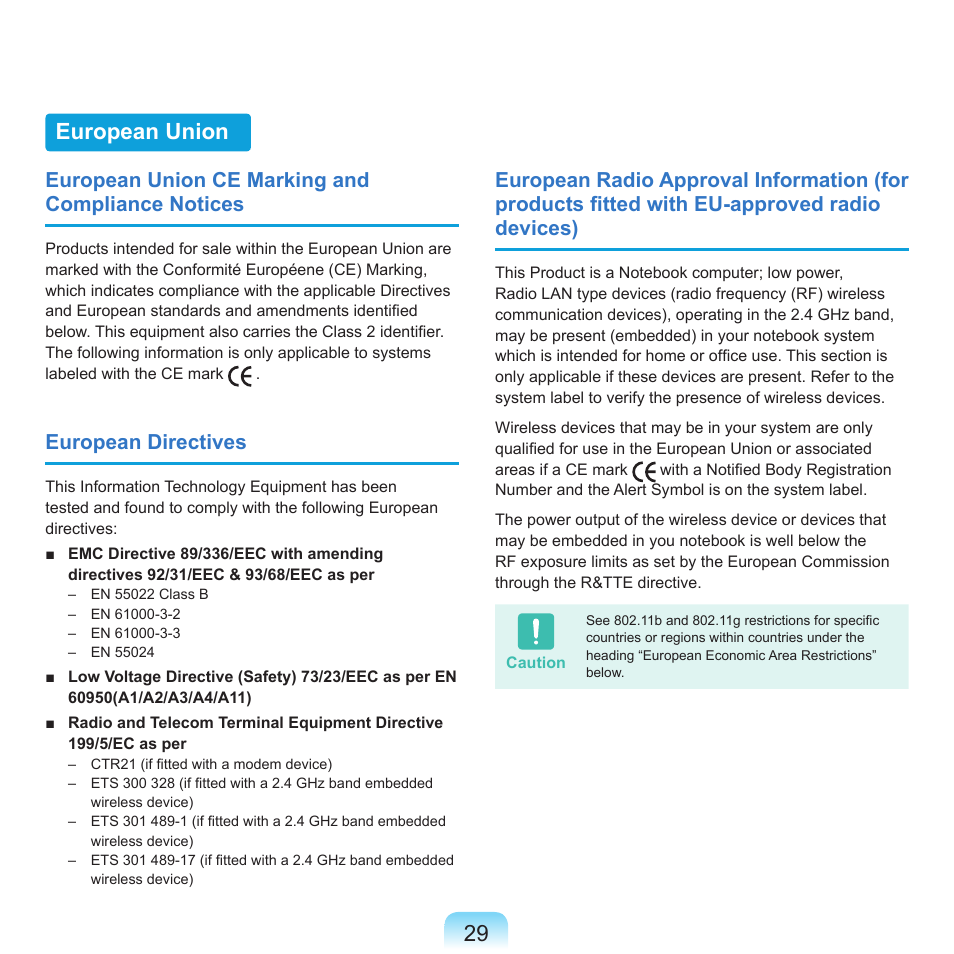 European union, European union ce marking and compliance notices, European directives | Samsung Q71 User Manual | Page 30 / 191