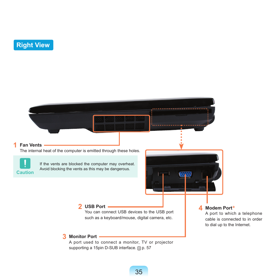 Right view, 35 right view | Samsung Q71 User Manual | Page 36 / 191