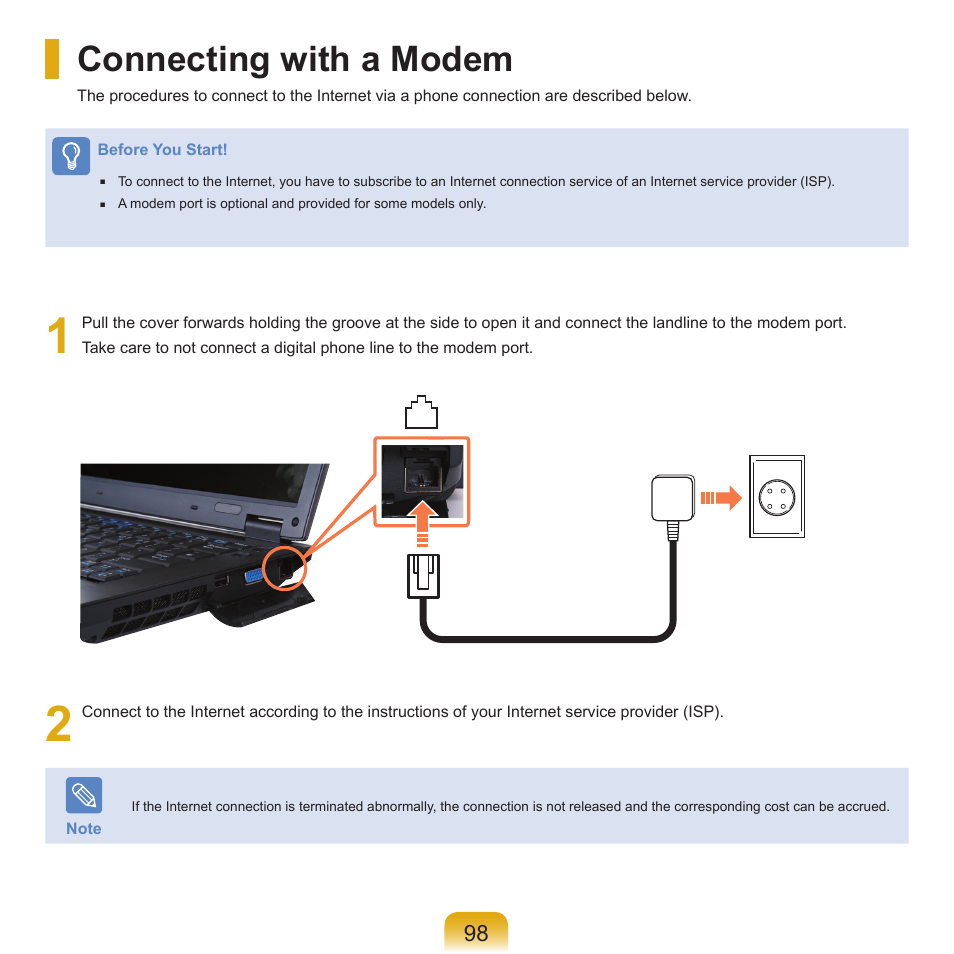 Connecting with a modem | Samsung Q71 User Manual | Page 99 / 191