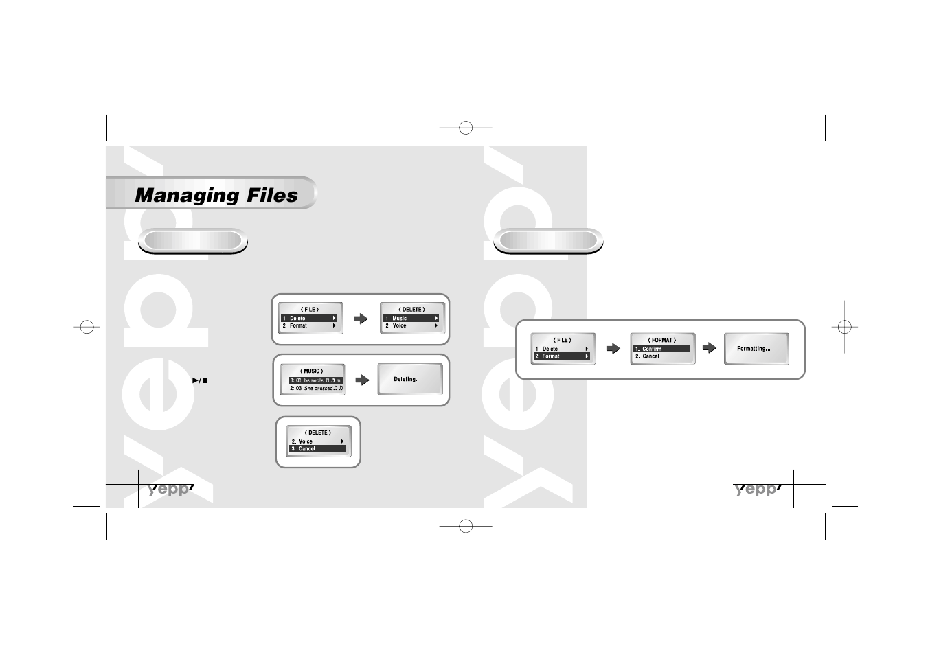 Managing files | Samsung YP-30SH User Manual | Page 10 / 30