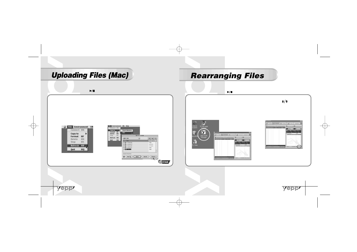 Rearranging files, Uploading files (mac) | Samsung YP-30SH User Manual | Page 23 / 30