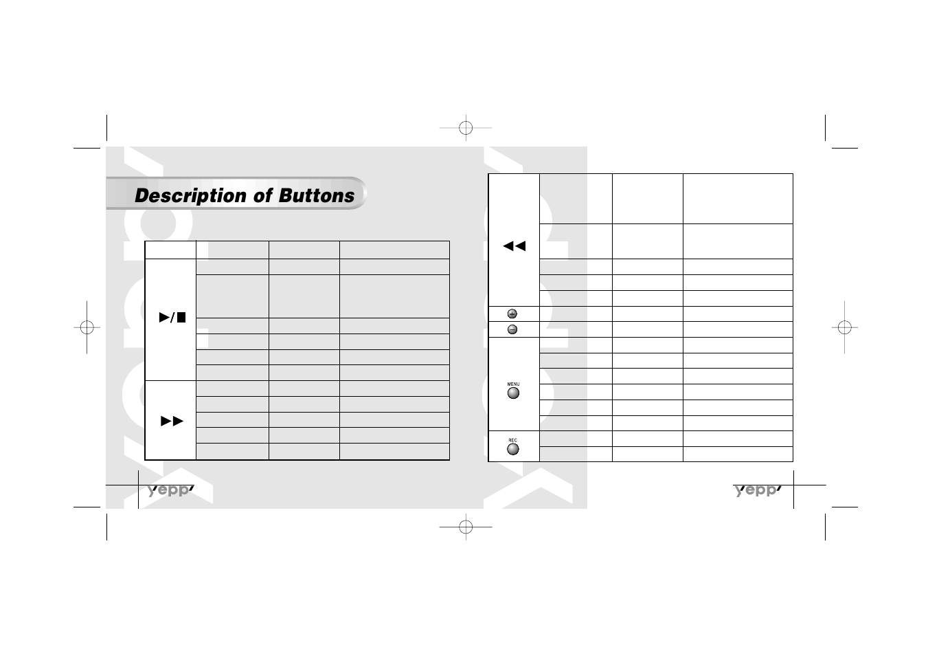 Description of buttons | Samsung YP-30SH User Manual | Page 24 / 30