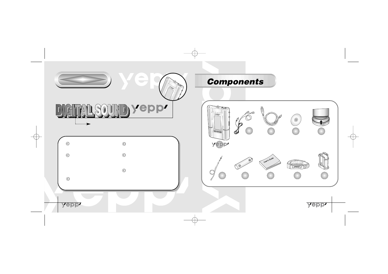 Components, Features, Digital audio player | Samsung YP-30SH User Manual | Page 3 / 30