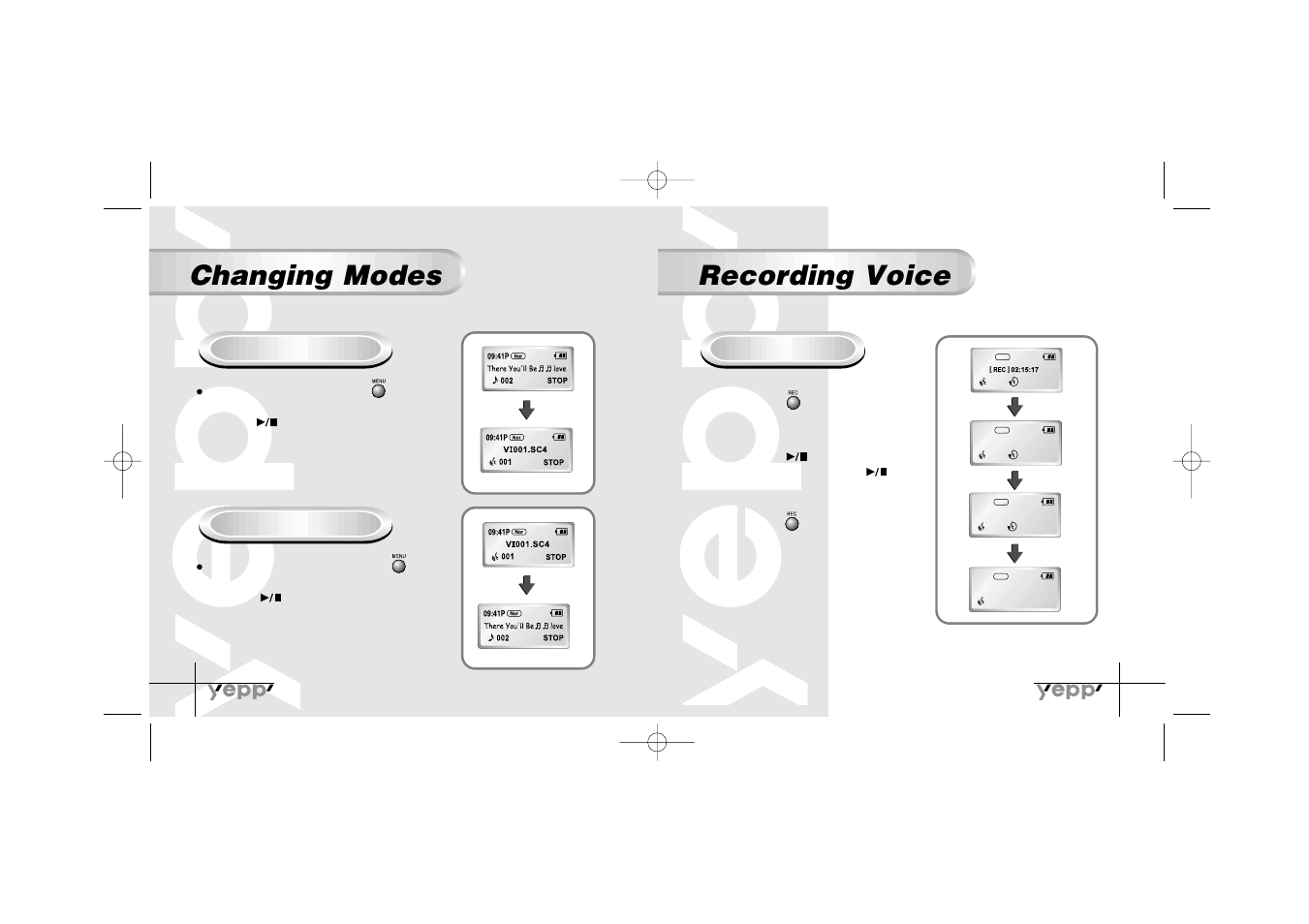 Changing modes recording voice | Samsung YP-30SH User Manual | Page 6 / 30