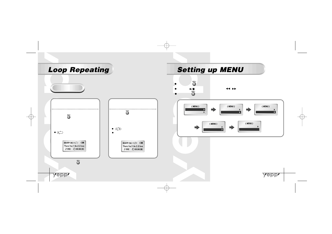 Loop repeating setting up menu, Starting point, Ending point | Loop function | Samsung YP-30SH User Manual | Page 8 / 30